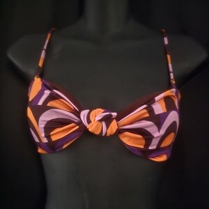 Zara Knot-Front Bikini Top in Purple, Orange & Pink